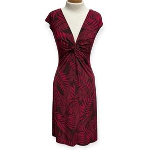 Lizzatti Y2K Twist Front V-Neck Tropical Midi Dress